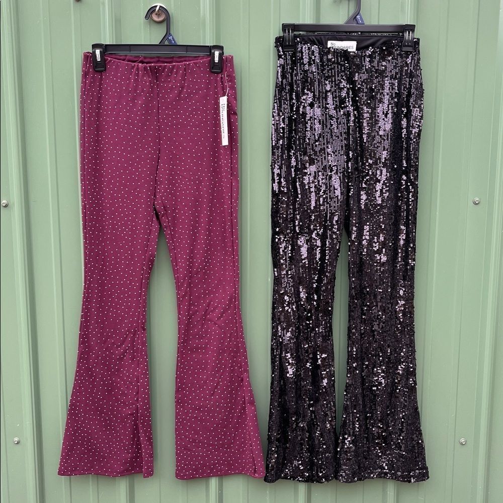 Women’s Sequin & Rhinestone Studded Hippie Flare Pants 2-Pack Size XS